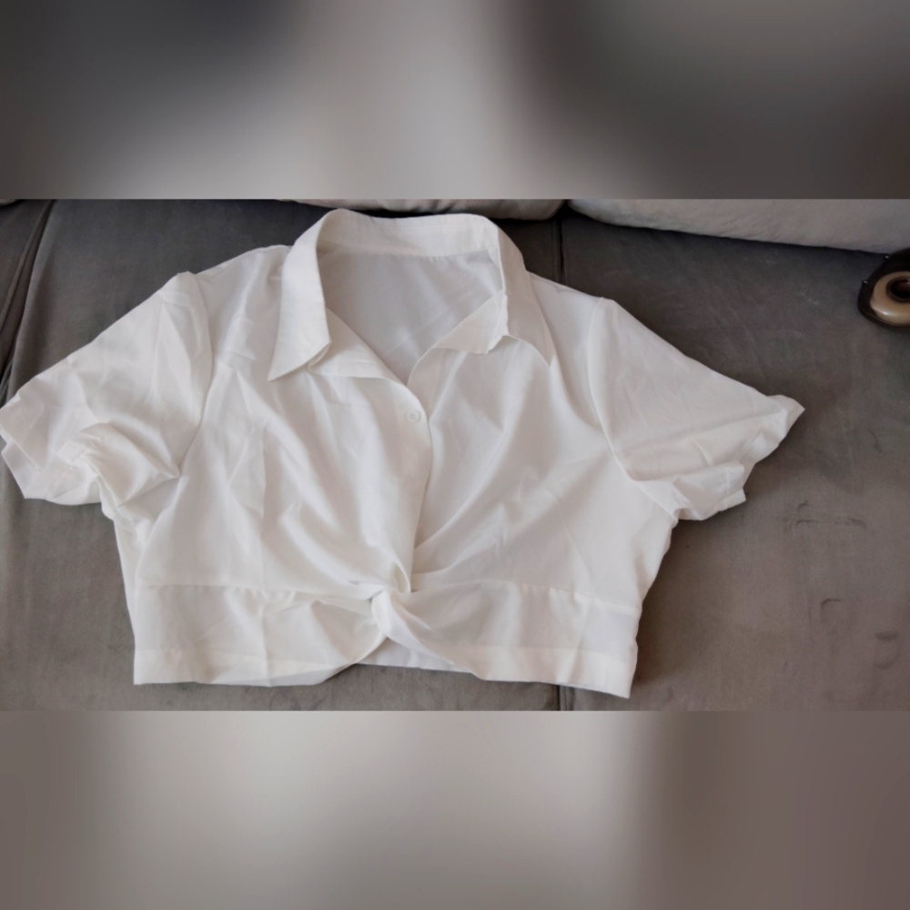 Front Buttoned Crop Top With Twist-Knot